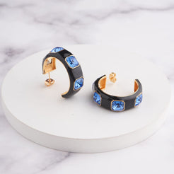 Ari Hoop Earrings - Black - Blue / Gold