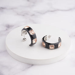 Ari Hoop Earrings - Black - Champagne / Silver