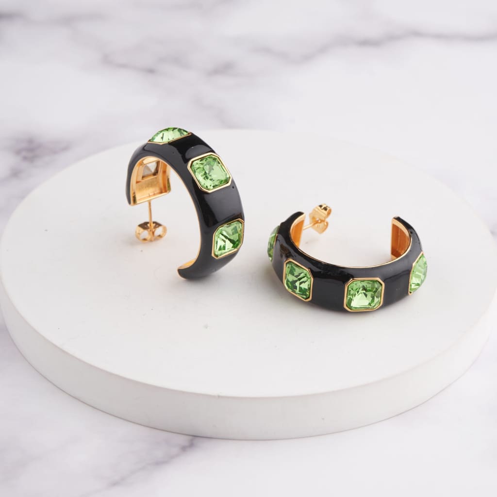 Ari Hoop Earrings - Black - Peridot / Gold