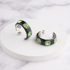 Ari Hoop Earrings - Black - Peridot / Silver