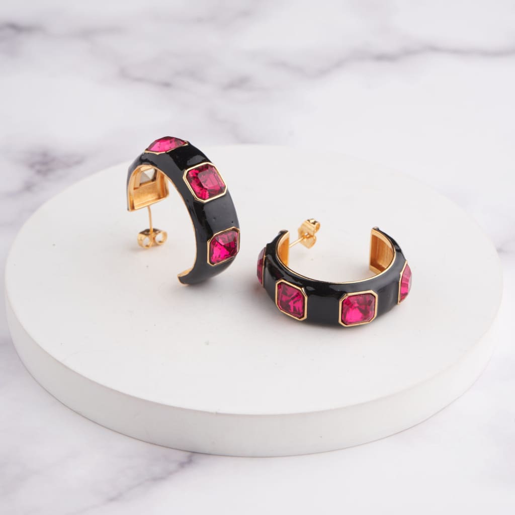 Ari Hoop Earrings - Black - Red / Gold