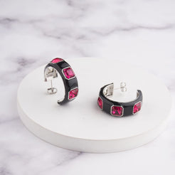 Ari Hoop Earrings - Black - Red / Silver