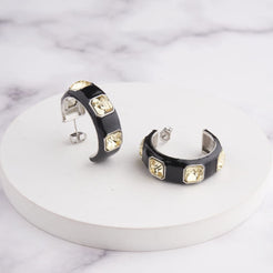 Ari Hoop Earrings - Black - Yellow / Silver