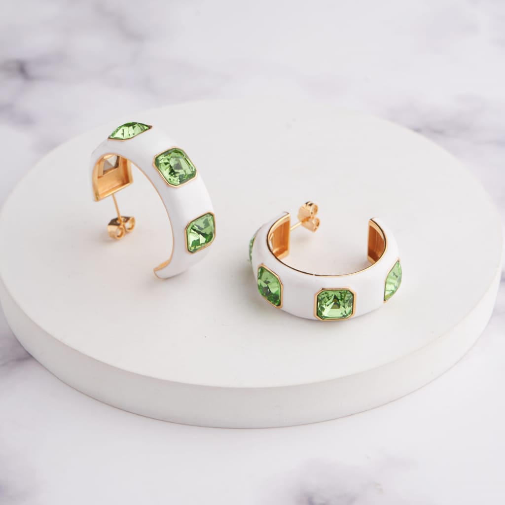 Ari Hoop Earrings - White - Peridot