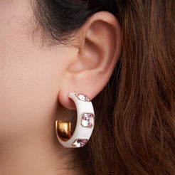 Ari Hoop Earrings - White - Pink