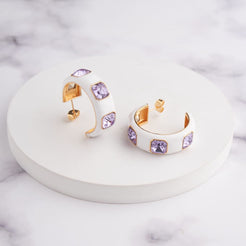 Ari Hoop Earrings - White - Purple