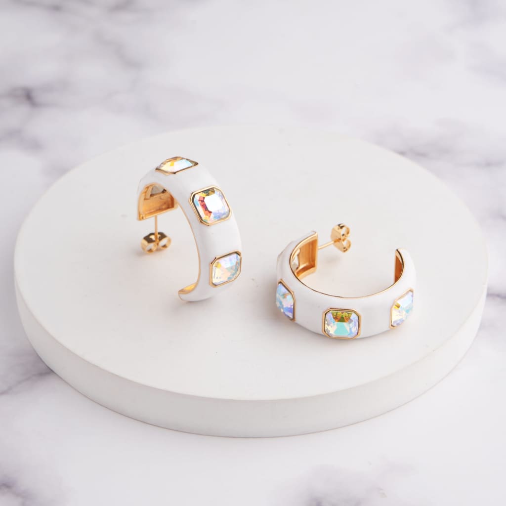 Ari Hoop Earrings - White - Rainbow