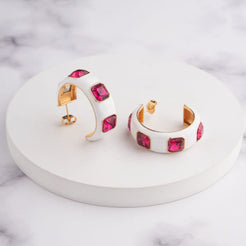 Ari Hoop Earrings - White - Red