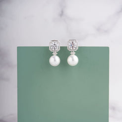 Asscher Pearl Earrings - Silver