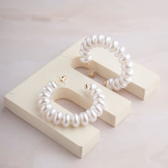 Button Pearl Hoop Earrings