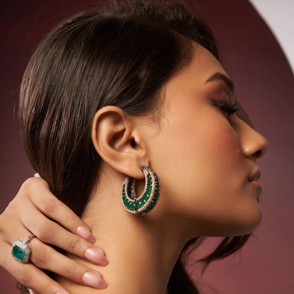 Crusted Bali Earrings - Green