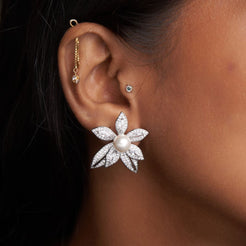 Flower Leaf Pearl Earrings