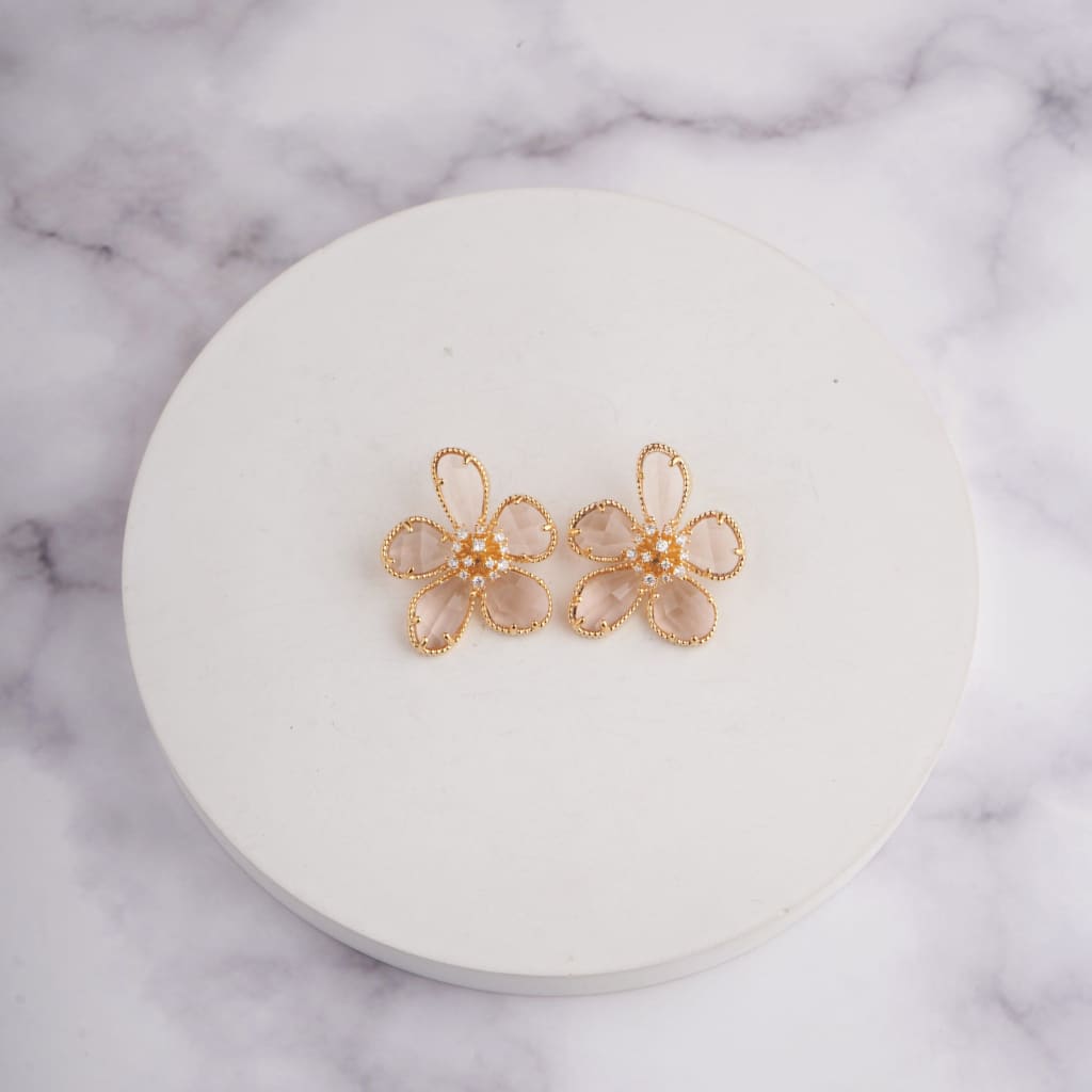 Flower Pink Earrings - Gold