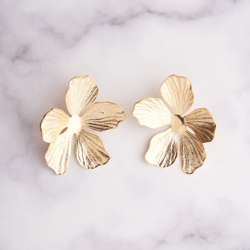 Folded Flower Earrings - Gold