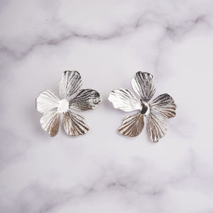 Folded Flower Earrings - Silver
