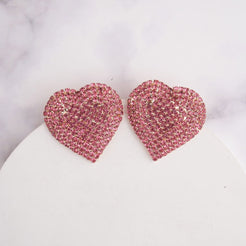 Heart Rhinestone Earrings - Pink