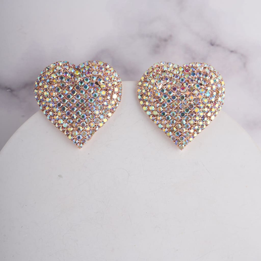 Heart Rhinestone Earrings - Rainbow