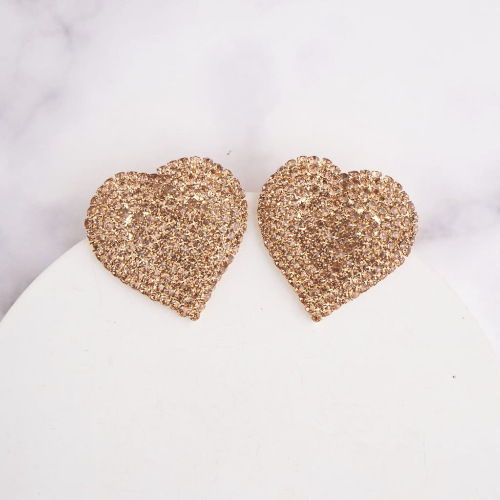 Heart Rhinestone Earrings - Topaz