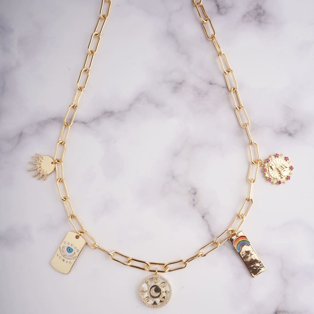 Multi Charm Tag Necklace