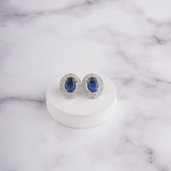 Oval Halo Earrings - Blue