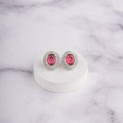 Oval Halo Earrings - Red