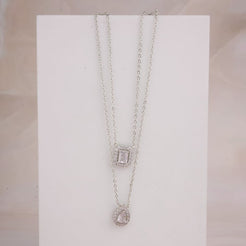 Solitaire Layered Necklace - Silver