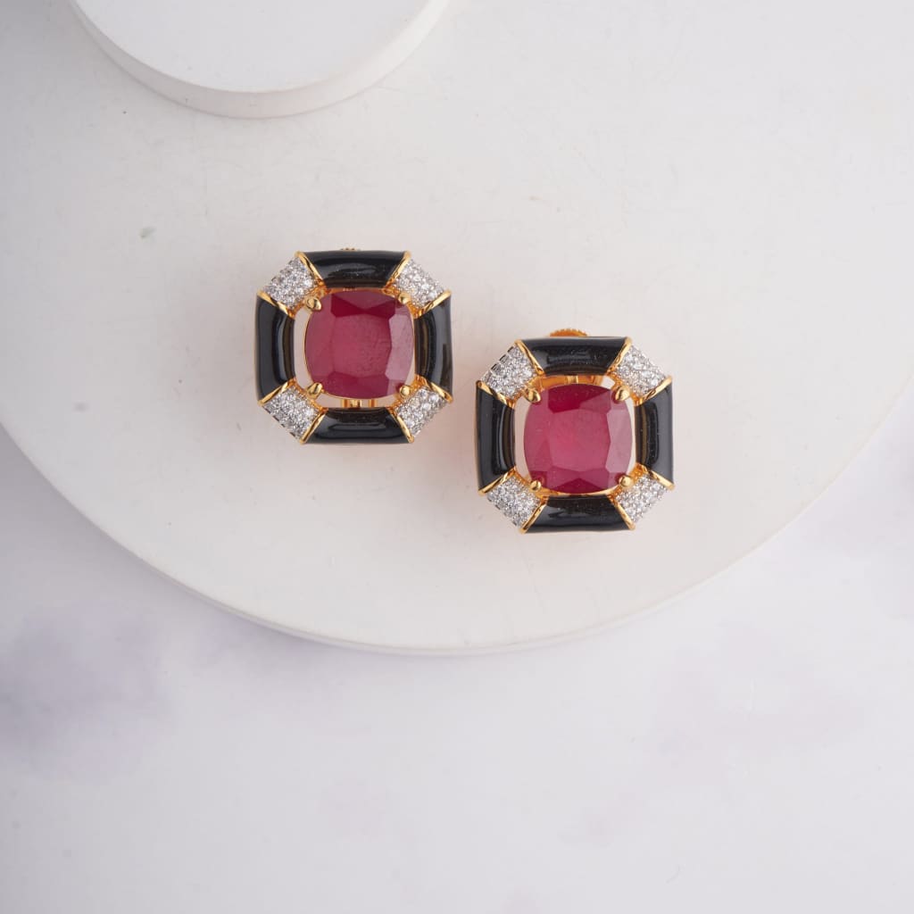 Susan Earrings - Black - Red