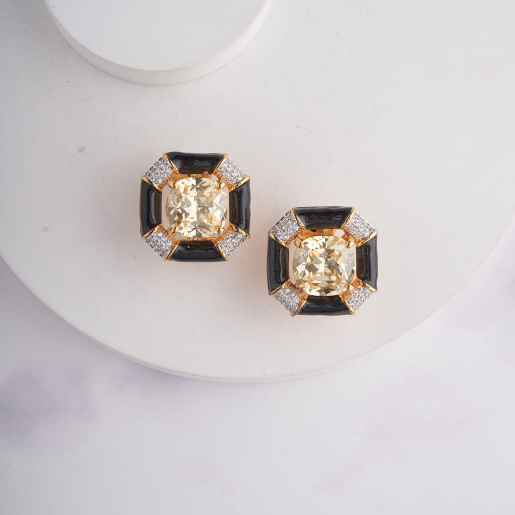 Susan Earrings - Black - Yellow