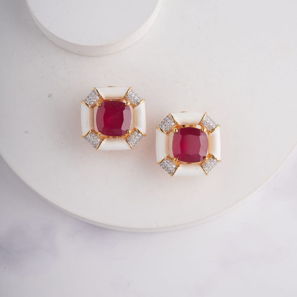 Susan Earrings - White - Red