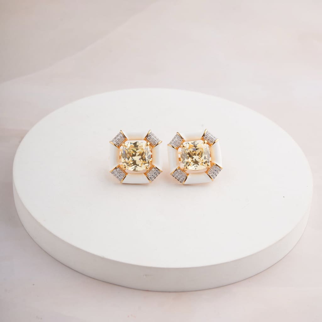 Susan Earrings - White - Yellow