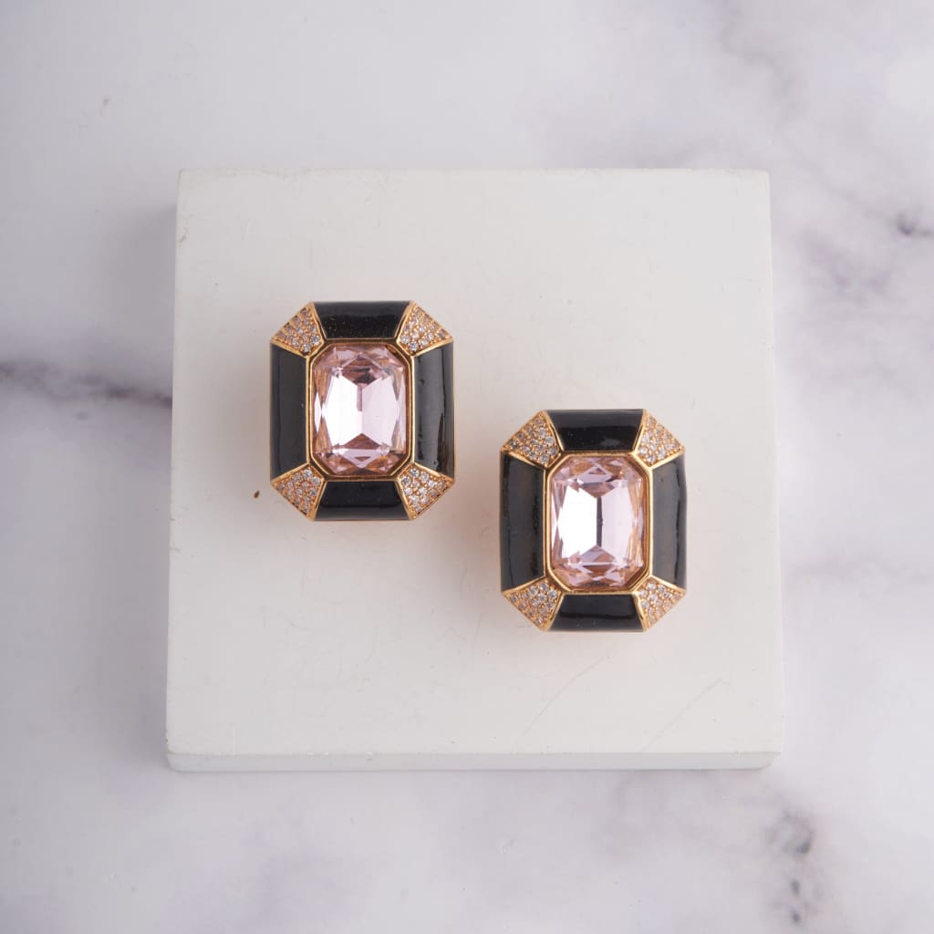 Vina Earrings - Black - Pink