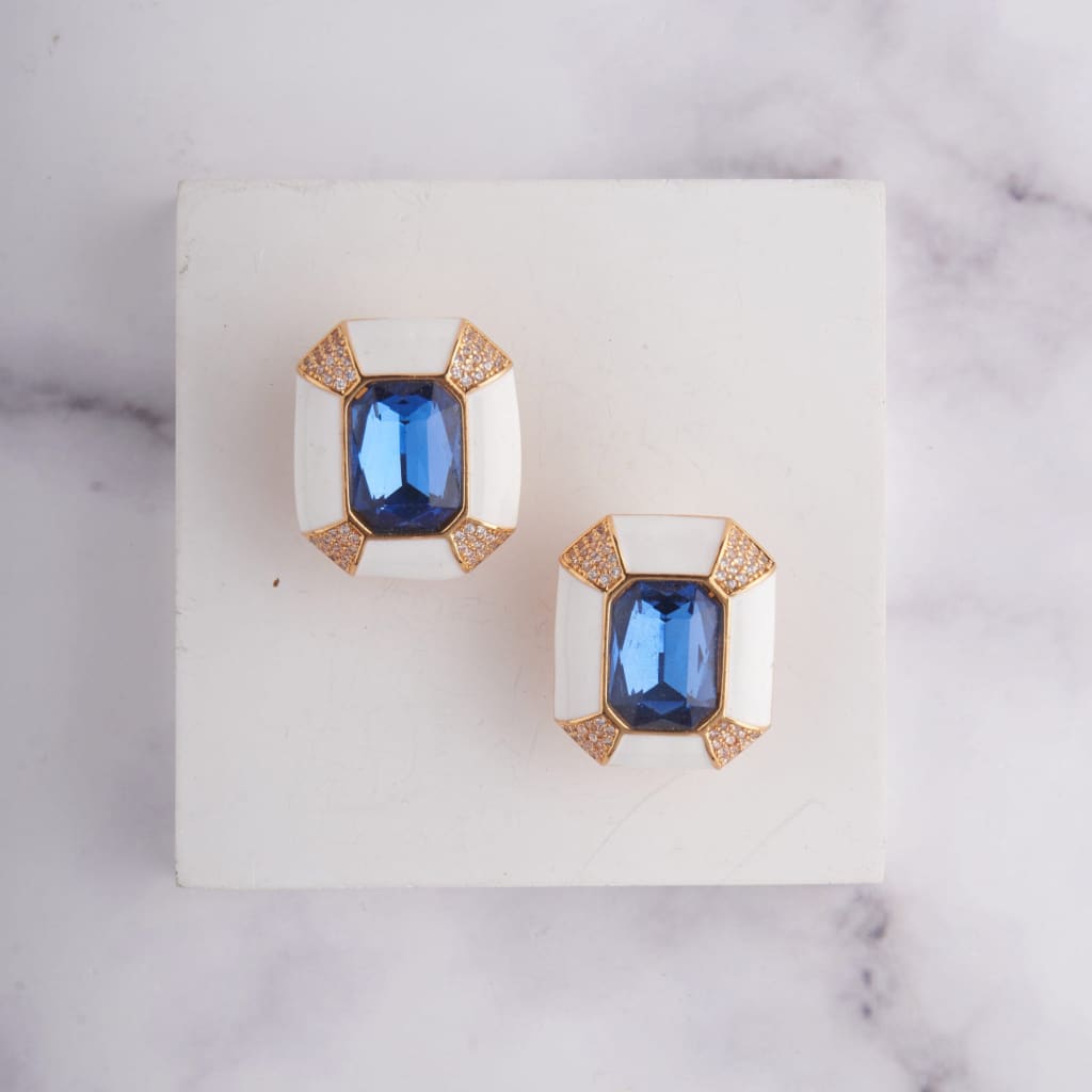 Vina Earrings - White - Blue