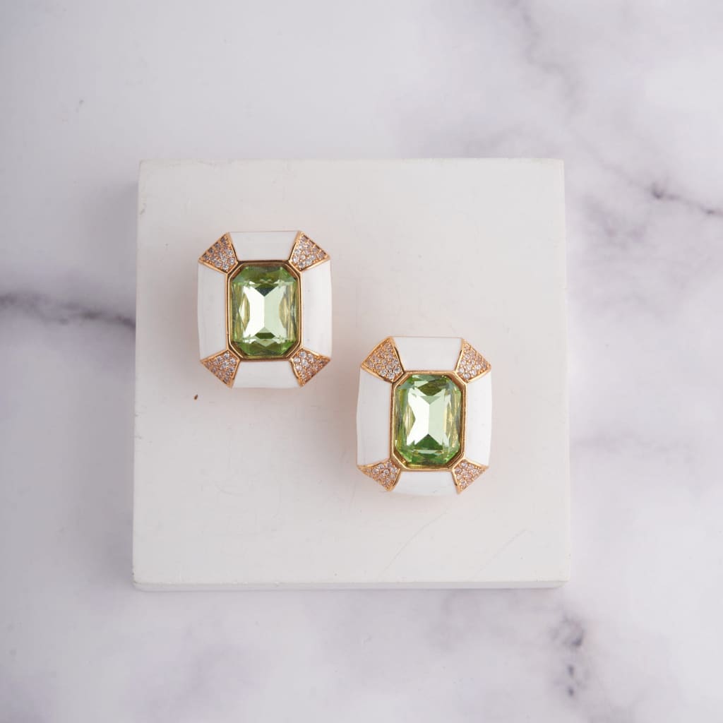 Vina Earrings - White - Light Green