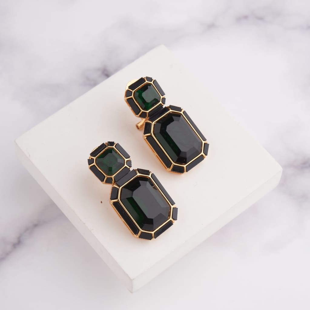 Wyn Earrings - Black - Green / Gold