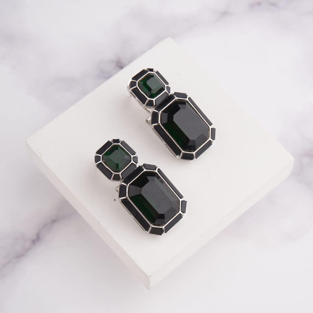 Wyn Earrings - Black - Green / Silver