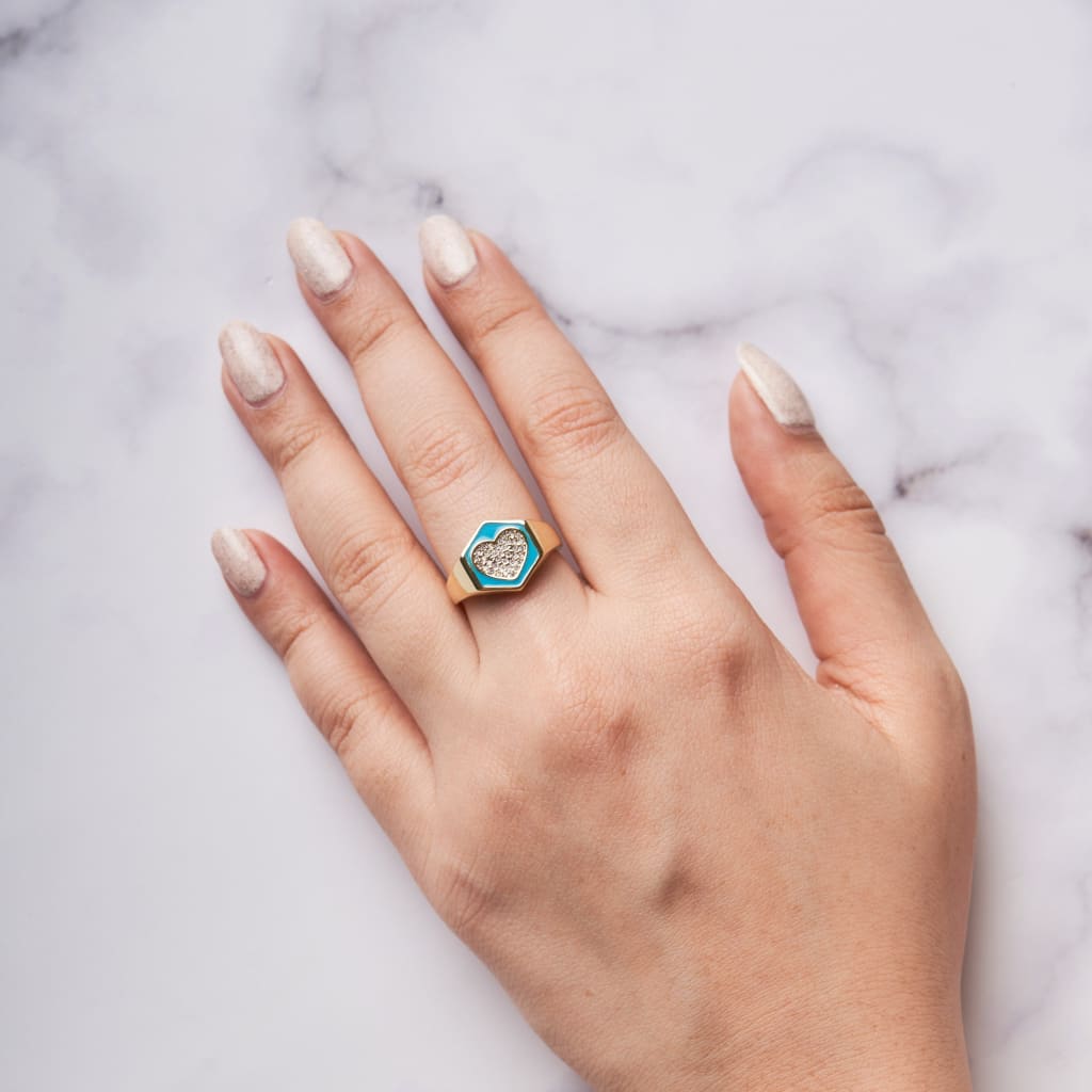 Hexa Heart Ring - Aqua