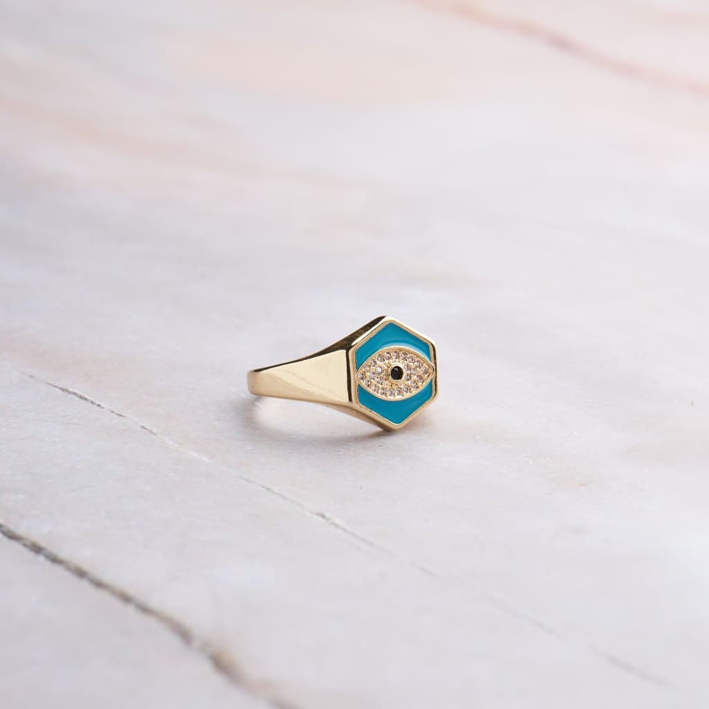 Hexa Signet Ring - Aqua