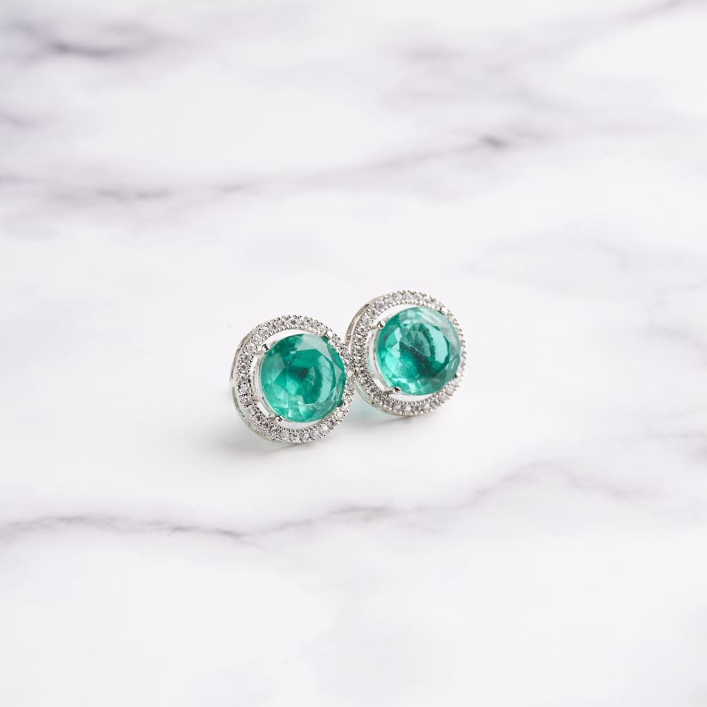 June Earrings - Green&Silver