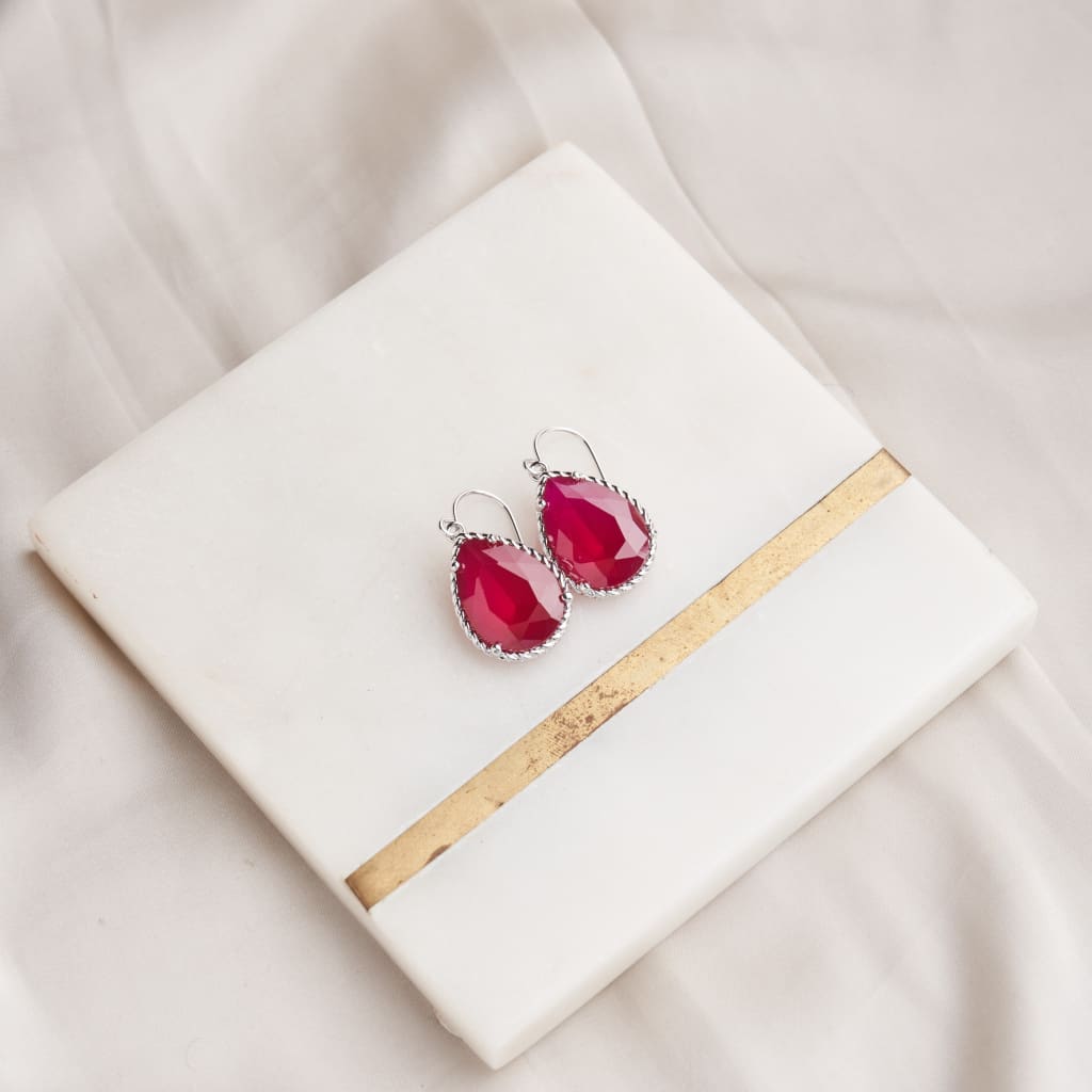 Pear Drop Earrings - Red