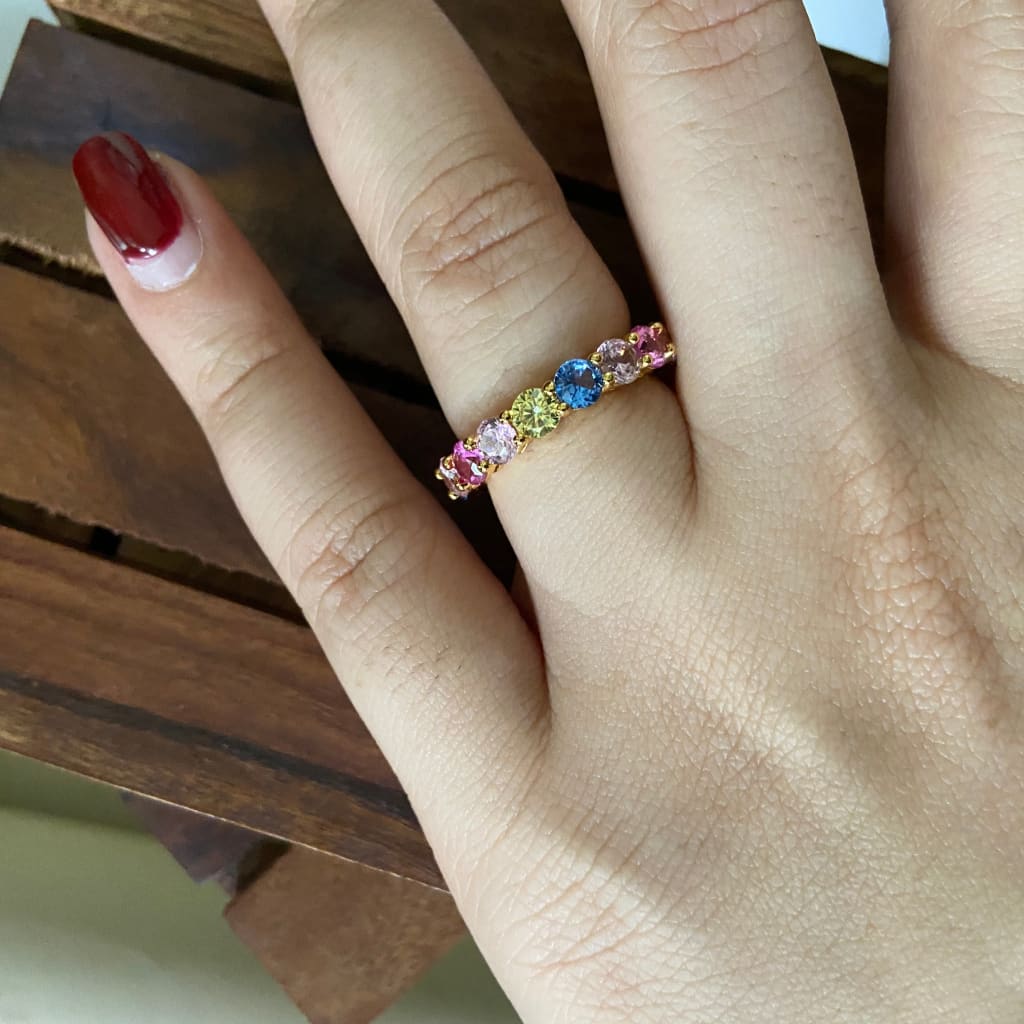 Round Coloured Eternity Ring - Gold / US 5