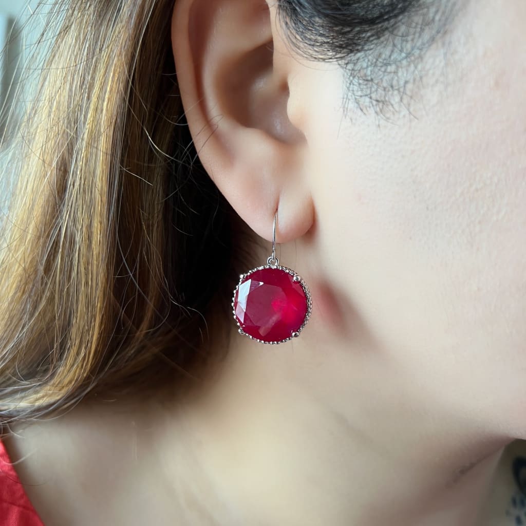 Round Drop Earrings - Red