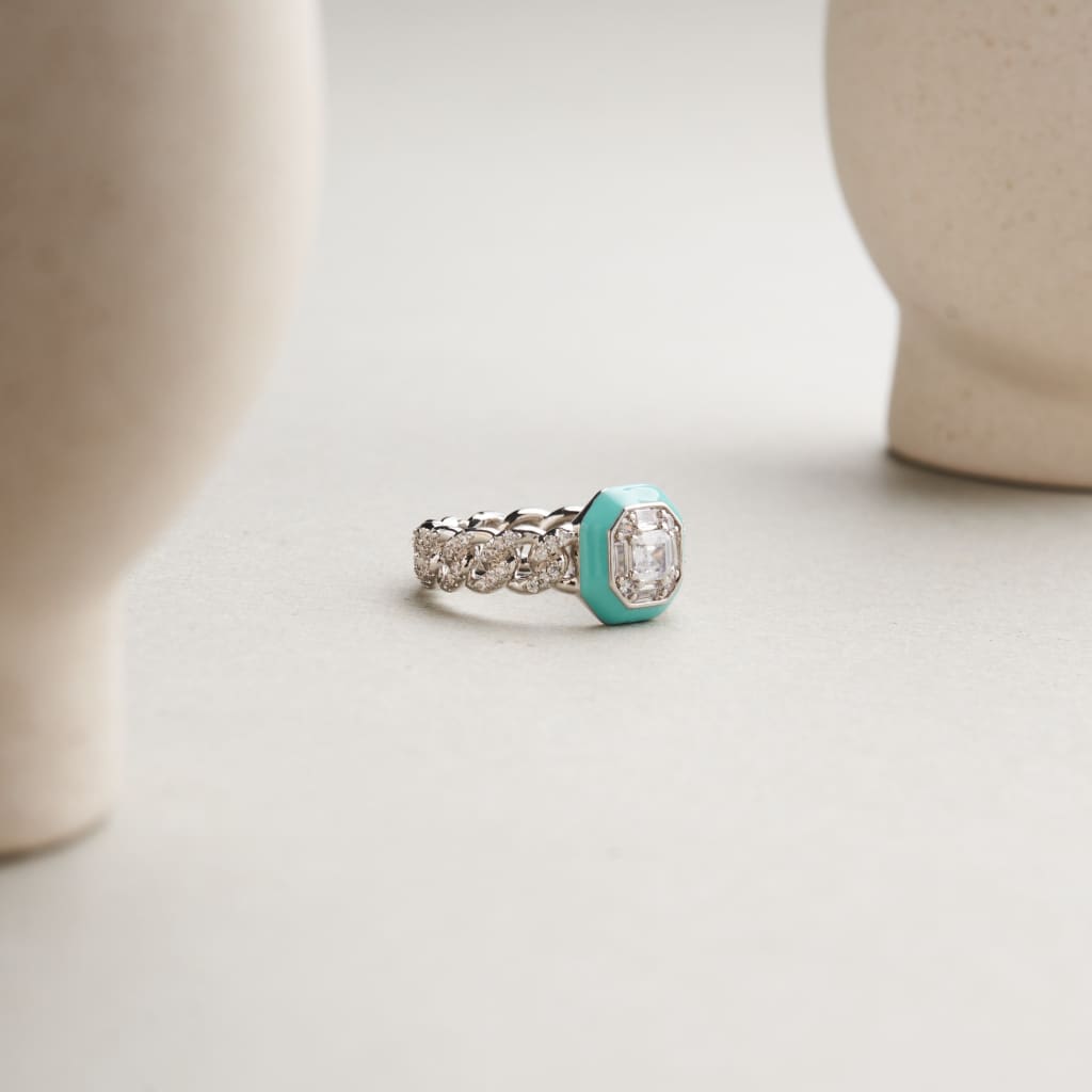 Sky Ring - Aqua&Silver / US 6