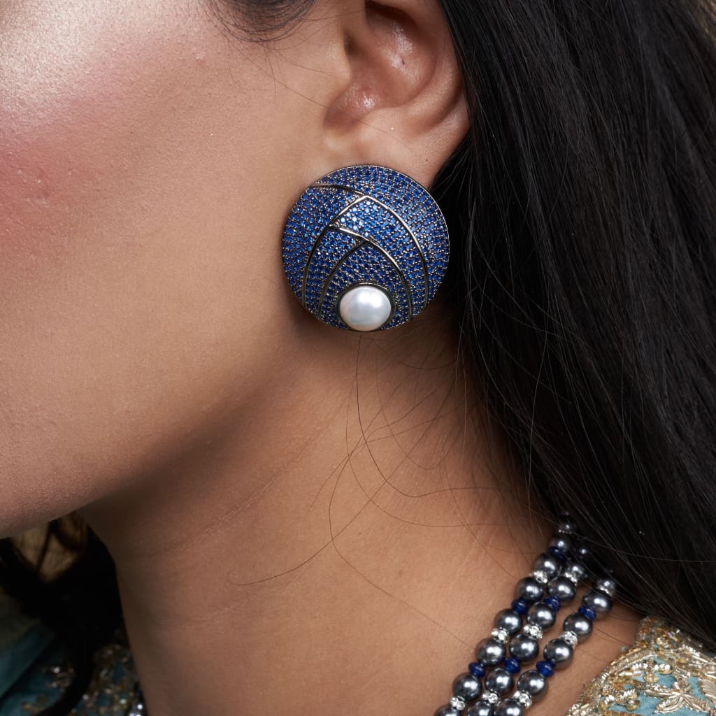 Zoya Earrings - Gunmetal - Blue